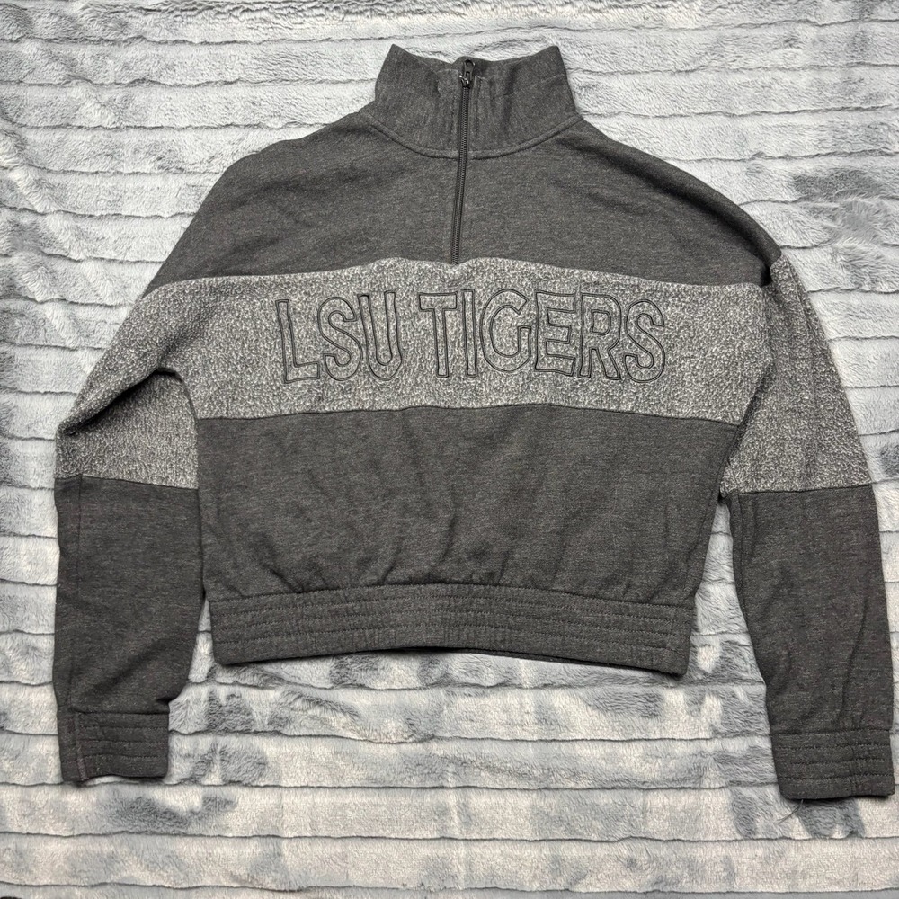 Top of the World LSU Tigers Womens Large Gray Colorblock Quarter Zip Sweatshirt